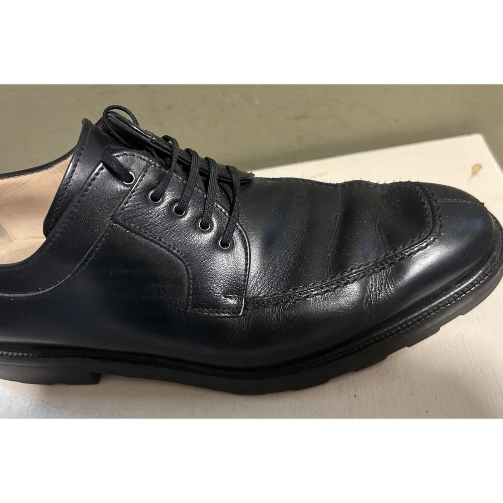 Salvatore Ferragamo Mens 10.5D Derby Black Leather Lug Sole Oxford Dress Shoes